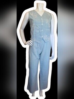 2 Piece Light Blue Embroidered Set